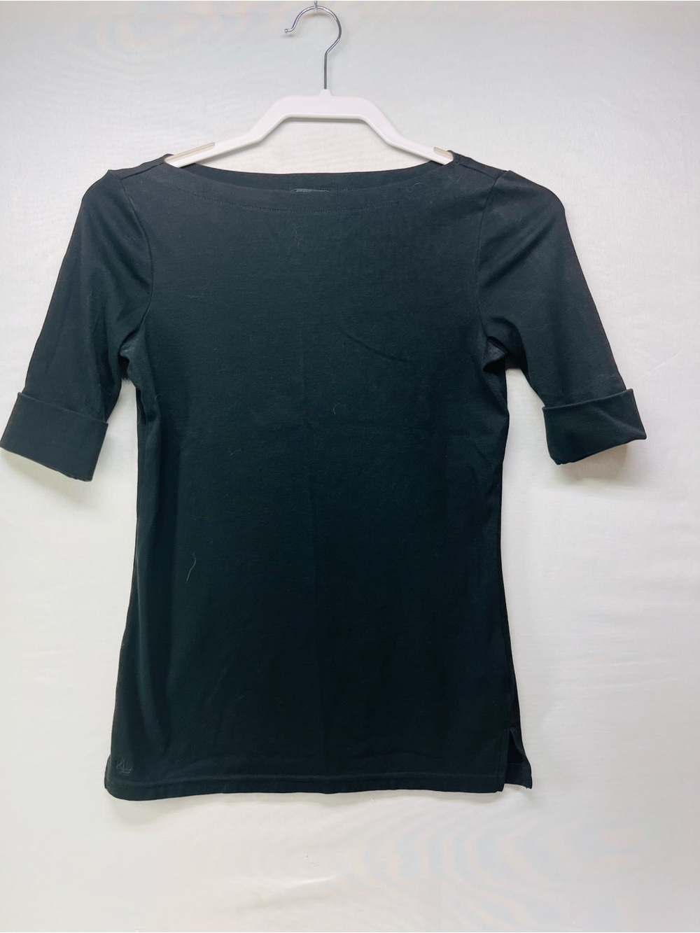 Lauren Ralph Lauren Black Elbow-Sleeve Boatneck Top